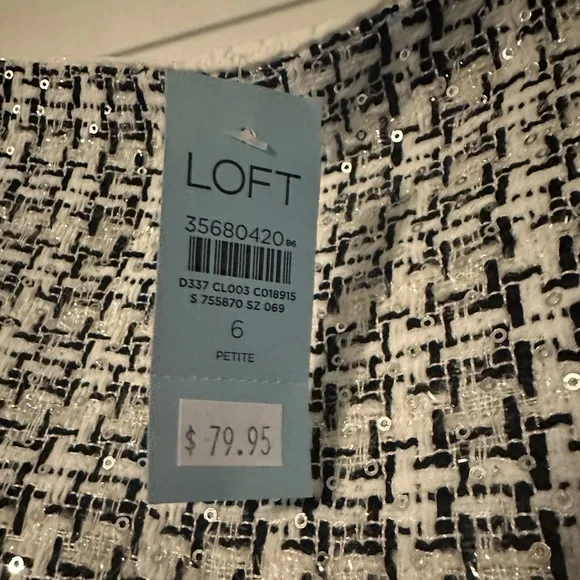 LOFT black/white sequined skirt. Size 6 Petite. NWT. - Picture 4 of 4